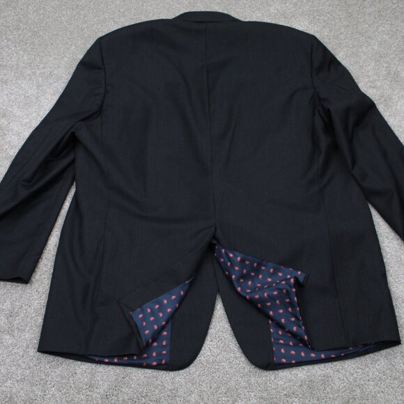 Samuelsohn Blazer Mens 44L Black Wool 2 Button Single Vent Sports Jacket Coat - Picture 10 of 13